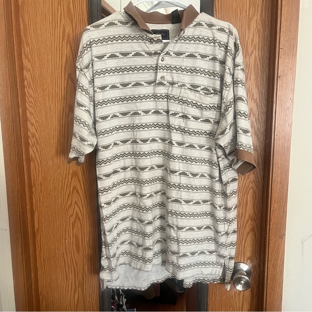 Vintage Roper Men's Casual Western Polo Shirt - Brown and Gray